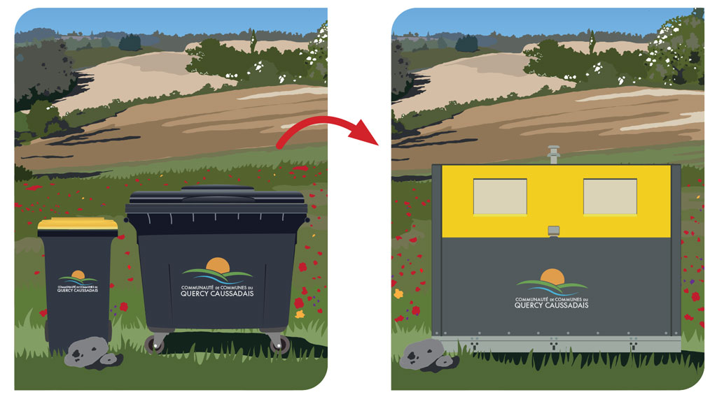 Conteneur de tri sélectif dans un paysage de nature