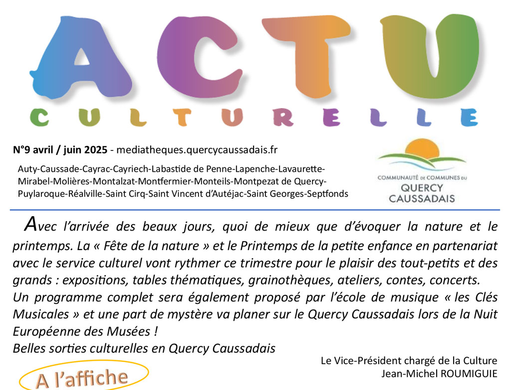 Première page de l'actu culturelle d'avril à juin.