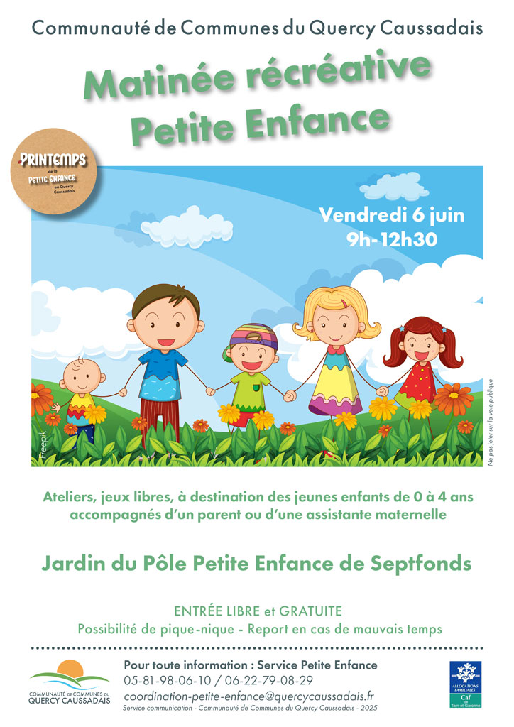 Dessins d'enfants et de parents qui se donnent la main dans un champ.