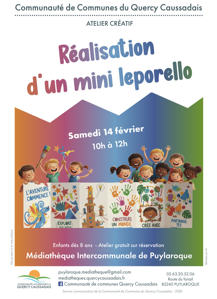 Enfants avec des pinceaux derrière un accordeon de papier plein de dessins