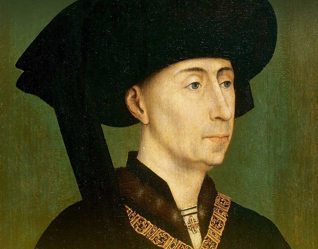 Peinture ancienne d'un homme avec un chapeau noir sur fond vert