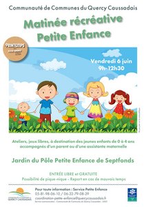Dessins d'enfants et de parents qui se donnent la main dans un champ.