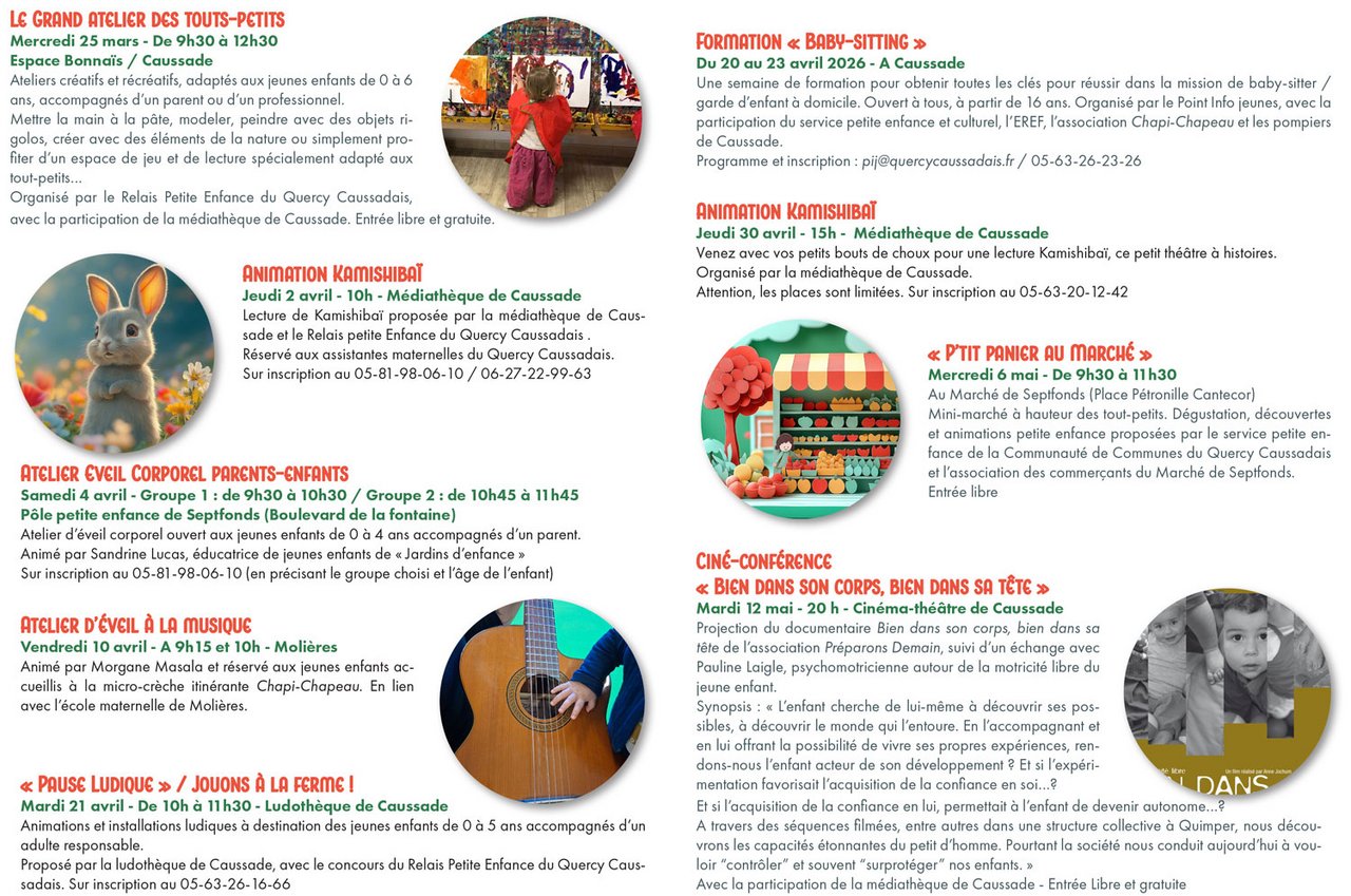 Programme qui présente les activités disponibles pendant le printemps de la petite enfance