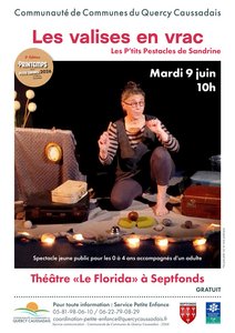 Conteuse au milieu de valises sur fond noir