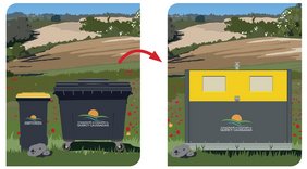 Conteneur de tri sélectif dans un paysage de nature