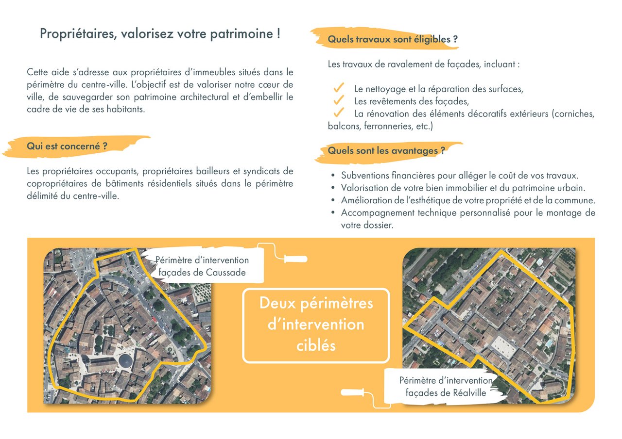 Vue aérienne des centres bourg de Caussade et Réalville