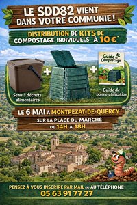 Composteur devant une vue aérienne de Montpezat